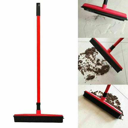 Rubber Broom For Dog Cat Pet Hair Car Windows Handle Sweeper Squeegee Floor Red