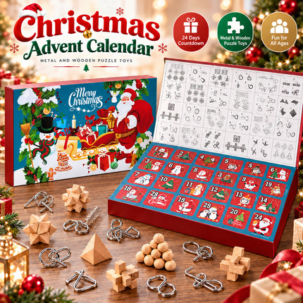Brain Teaser Advent Calendar 2026 Christmas 3D Puzzle Toy 24 Days Countdown Wooden Metal Gift Kids