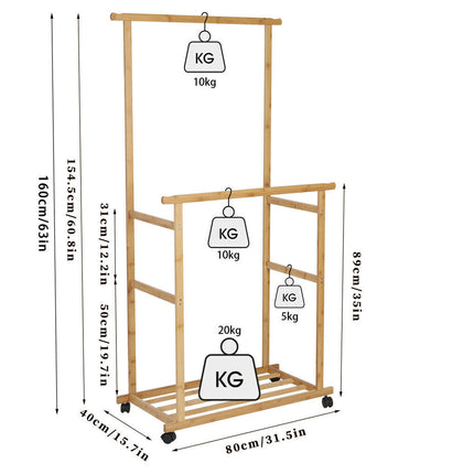 Heavy Duty Clothes Rail Double Layer Garment Hanging Display Stand Rack Wardrobe