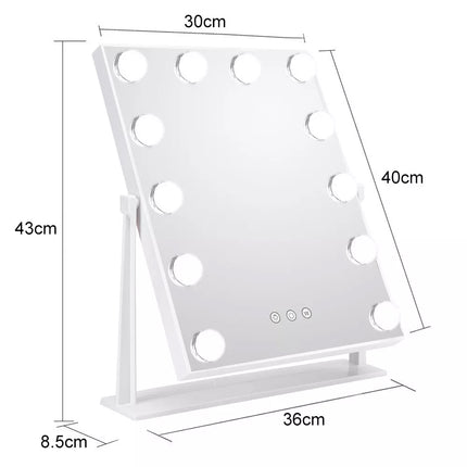 Hollywood Makeup Mirror With 12 Bulb LED Lighted Vanity 30 x 43CM Desk Mirrors