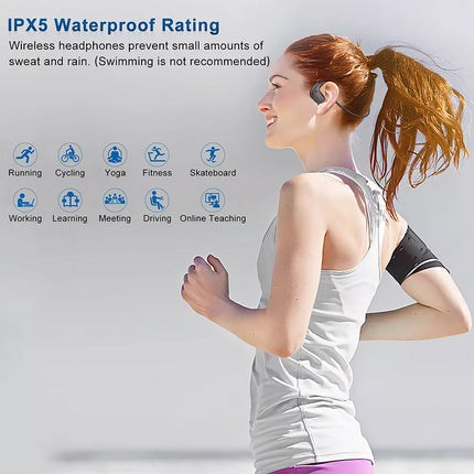 Bluetooth 5.3 Bone Conduction Headset Wireless Headphones & Removable Mic