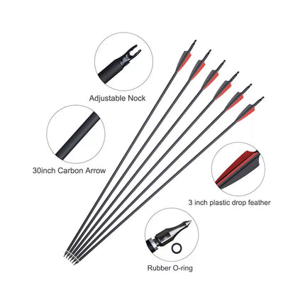 12Pcs 31 Inch Carbon Arrow Hunting Arrows Spine 500 for Archery Compound & Recurve Bow Green/white