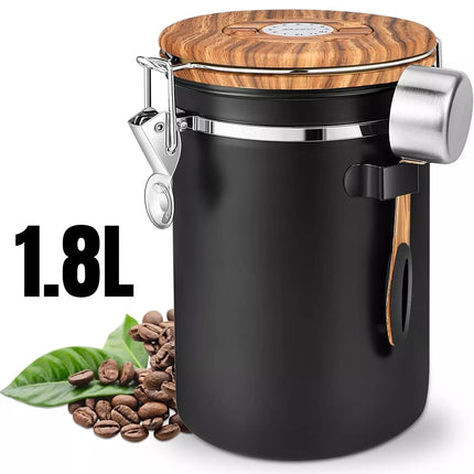 1.8L Coffee Canister Airtight Stainless Steel Vacuum Storage Bean Container