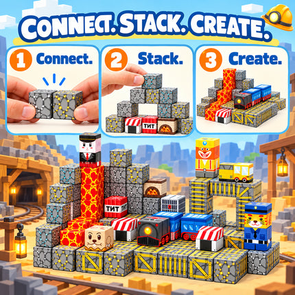 84 Pcs Magnetic Building Blocks Mining Railway Construction Toy Christmas Gift