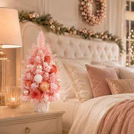 45cm Pink PE Christmas Tabletop Tree Rose Gold Snowy Ornament Decor Gift