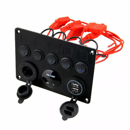 12V Switch Panel USB Charger 5 GANG ON-OFF Toggle LED Rocker for Car Boat Marine