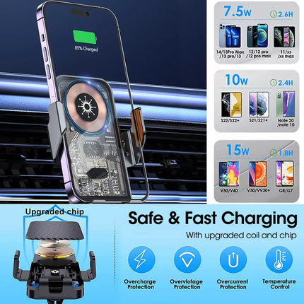 15W Car QI Wireless Charger Fast Charging Mount Air Vent Stand Phone Holder Dock