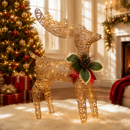 60cm LED Glitter Reindeer Christmas Decoration Xmas Deer Ornament Indoor Outdoor