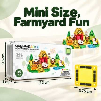 35 Pcs Magnetic Building Tiles Farm Animal Set Storage Tin Christmas Gift Toy