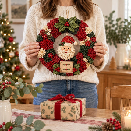 Christmas Wreath Making Kit Santa 30cm DIY Fabric Poke Art Front Door Decor