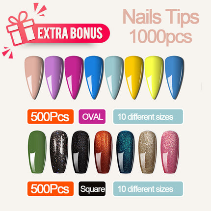 Full Gel Nail Polish Kit LED Lamp Dryer Nail Manicure Grinder With 1000pcs Nail Tips