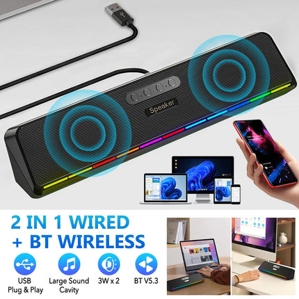 Wired USB Powered/Bluetooth 5.3 Computer Stereo Laptop Speakers for Desktop PC