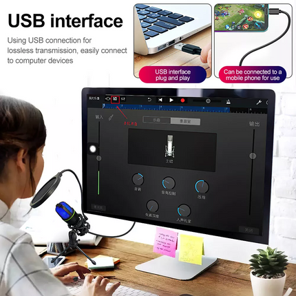 USB Microphone RGB condensador for Podcast Recording Studio Streaming Laptop PC