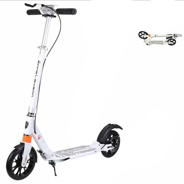 White Push Scooter For Adult Child Commuter With Advanced Disc Break