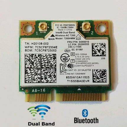 Dual Band network card Intel 7260ac 867Mbps 802.11ac 2.4/5GHz Bluetooth 4.0 PCIe