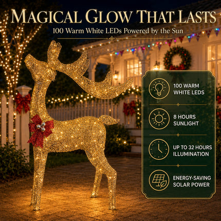 110cm Christmas Reindeer LED Lights Solar Powered Iron Frame Outdoor Garden Decoration