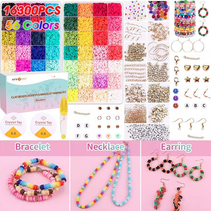 16300PCS Clay Beads for Bracelets Making Flat Polymer Heishi Jewelry Making Kit