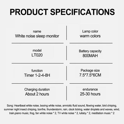 White Noise Sound Machine Sleep Therapy Relaxation for Nature Sounds Warm Light