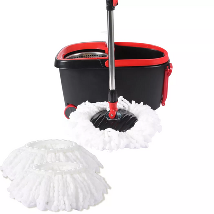 Spinning Mop Stainless Steel Bucket Easy Clean 2 Free Spin Mop Heads Wheel