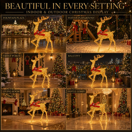 180 mm Solar Powered LED Christmas Reindeer Decor Lighted Iron Frame Indoor Outdoor