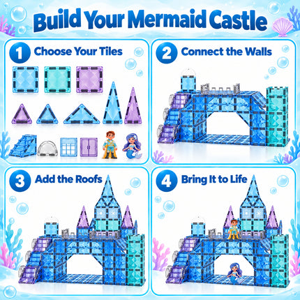 82 Pcs Diamond Magnetic Tiles Mermaid Castle 3D Building Set Christmas Gift
