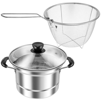 Deep Fryer Pot Stainless Steel Fryer Pot with Strainer Basket and Handle
