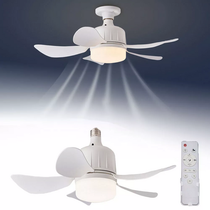 White Ceiling Fan E27 Socket Fan with Dimmable LED Light Remote ControllCR