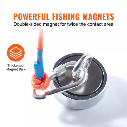 Magnet Fishing Kit 1200lbs Pulling Double Sided Fishing Magnet 2.95" Dia