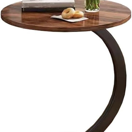 Wooden top with Black Frame C-shaped Round Bedside Coffee Living Room Sofa Side Artificial Marble End