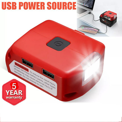 Dual USB Port Phone Charger Adapter Li-ion Battery For Milwaukee 18V/20V Battery