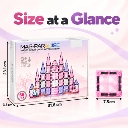 66 Pcs Diamond Magnetic Tiles Pink Princess Castle Building Set Christmas Gift