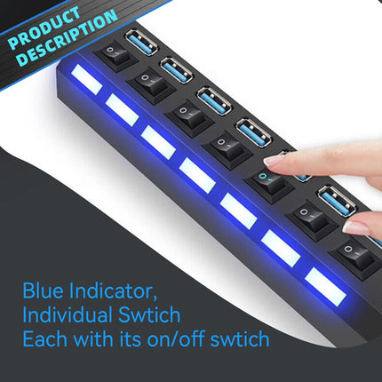 7 Ports USB 3.0 HUB Powered High Speed Splitter Extender with Power Supply