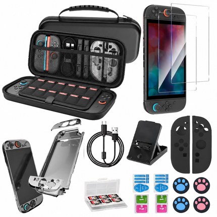 For Nintendo Switch 2 Carry Case Hard Shell Screen Protector Accessory Set Black
