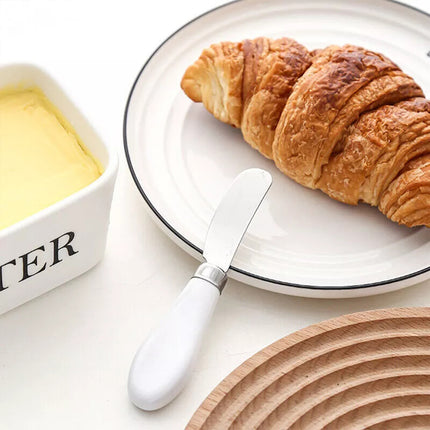 Ceramic Butter Dish Box Storage Tray Container w/ Bamboo Lid & Butter Cutter