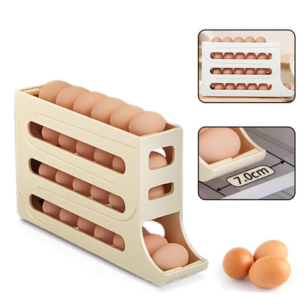 Egg Dispenser Removable Egg Storage Box Automatic Scrolling Egg Rack 4-Tier Beige PP