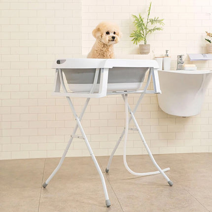 Foldable Pet Bath Tub with Adjustable Stand Portable Grooming Station Non-slip