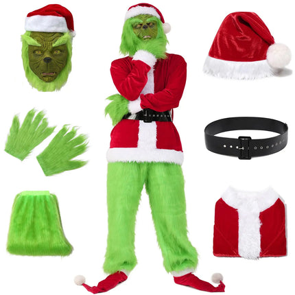 Grinch Costume Cosplay Green Monster Costume Furry Xmas Santa Full Set Outfit