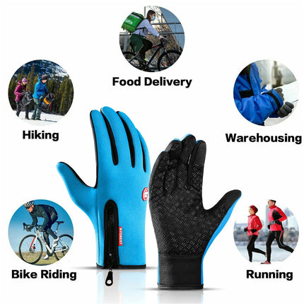 Waterproof Winter Cycling Gloves Full Finger Touchscreen Bike Gloves Blue