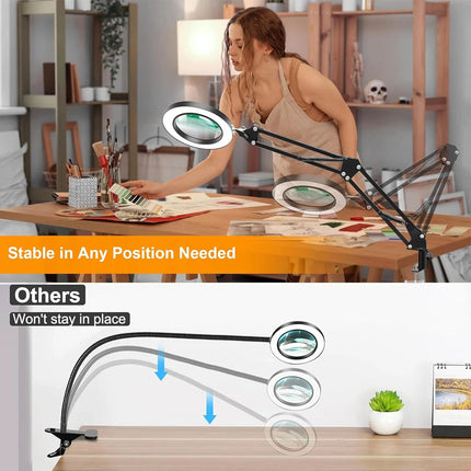 10X Magnifying Glass Desk Light Magnifier LED Lamp Reading Lamp With Base& Clamp