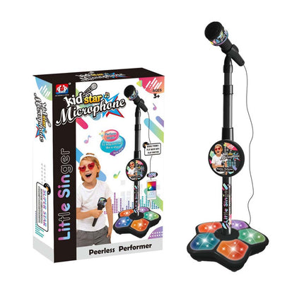 Microphone With Stand Karaoke Song Music Instrument Toys Birthday Gift Black