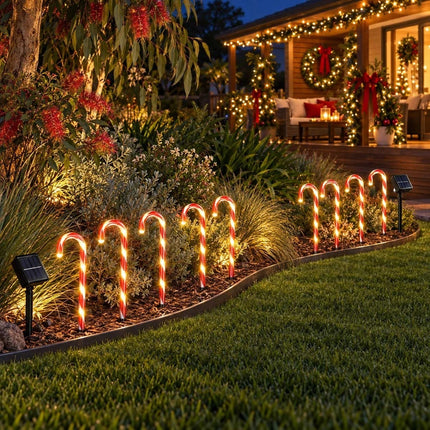 5 Solar Candy Cane Lights Outdoor Christmas Garden Pathway Stake Decorations LED