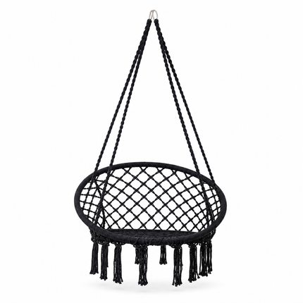 Hammock Chair Black Cotton Macrame Indoor Outdoor Hanging Seat