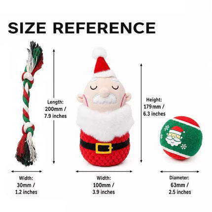 Christmas Dog Toy Set Durable Cotton Rope and Soft Plush Ball Chew Toys