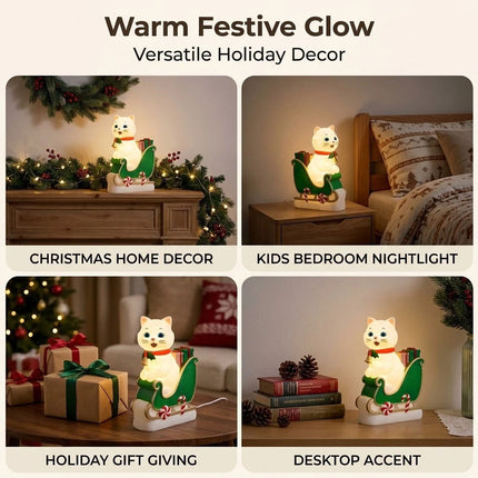 Christmas Cat in Sleigh Blow Mold Decoration 24" Lighted Festive Feline Kitty
