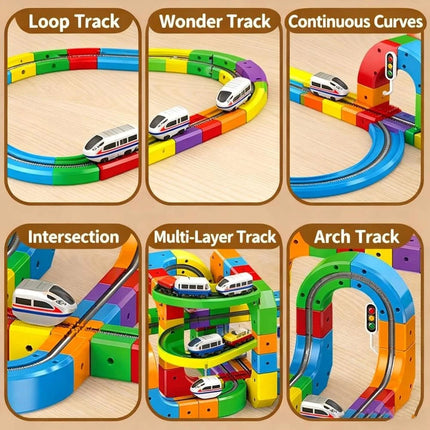 Flexible Rail Car Racing Track Set, Train Rail Cube Assembly Race Game Railway Building Kit