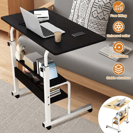 Mobile Laptop Desk Adjustable Computer Table Stand Bed Bedside Portable Study Black