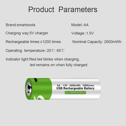 4X USB AA Lithium Ion Rechargeable Battery 1.5V 2600mAh Fast Charger Type C Lot