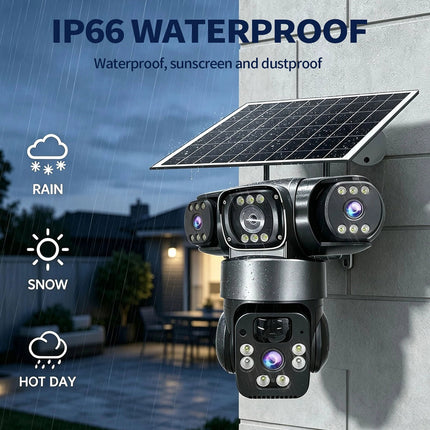 9MP 3-Lens Solar Security Camera Wireless CCTV PTZ Outdoor Surveillance