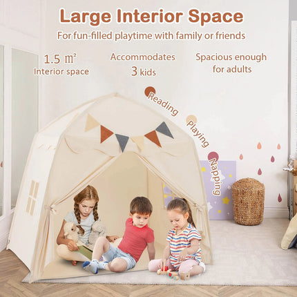 Indoor  Outdoor Dome Teepee Style Play Tent, Portable Playhouse with Bright LED Lights and Decor Flags