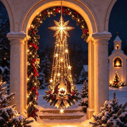 Glowing Nativity Wall Decor Lighted Star Ornament Night Light Living Room